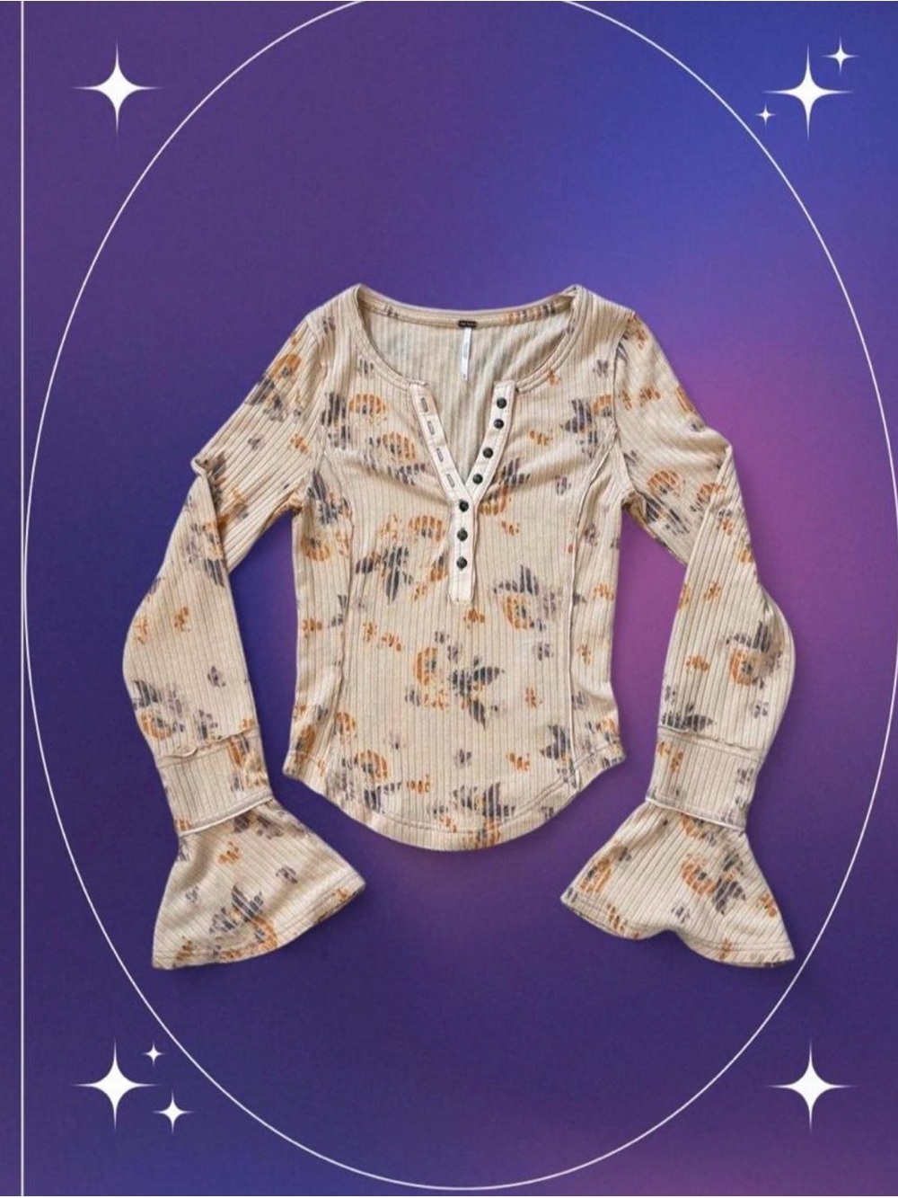 Free People Layer Me Henley Top Floral Shirt Boho Whimsical Indie Cottage